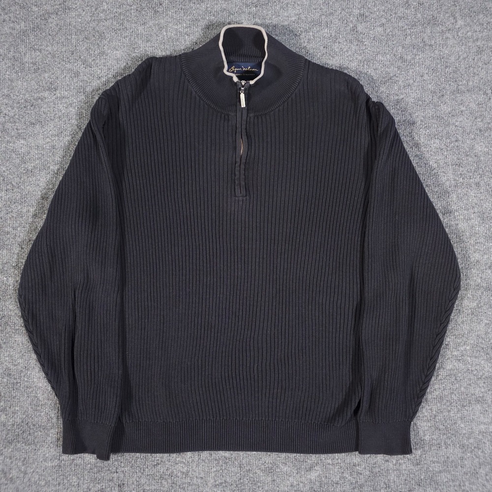 Byron Nelson Eleven Straight Black‎ Mock Turtle Silk Blend Men Sweater Large